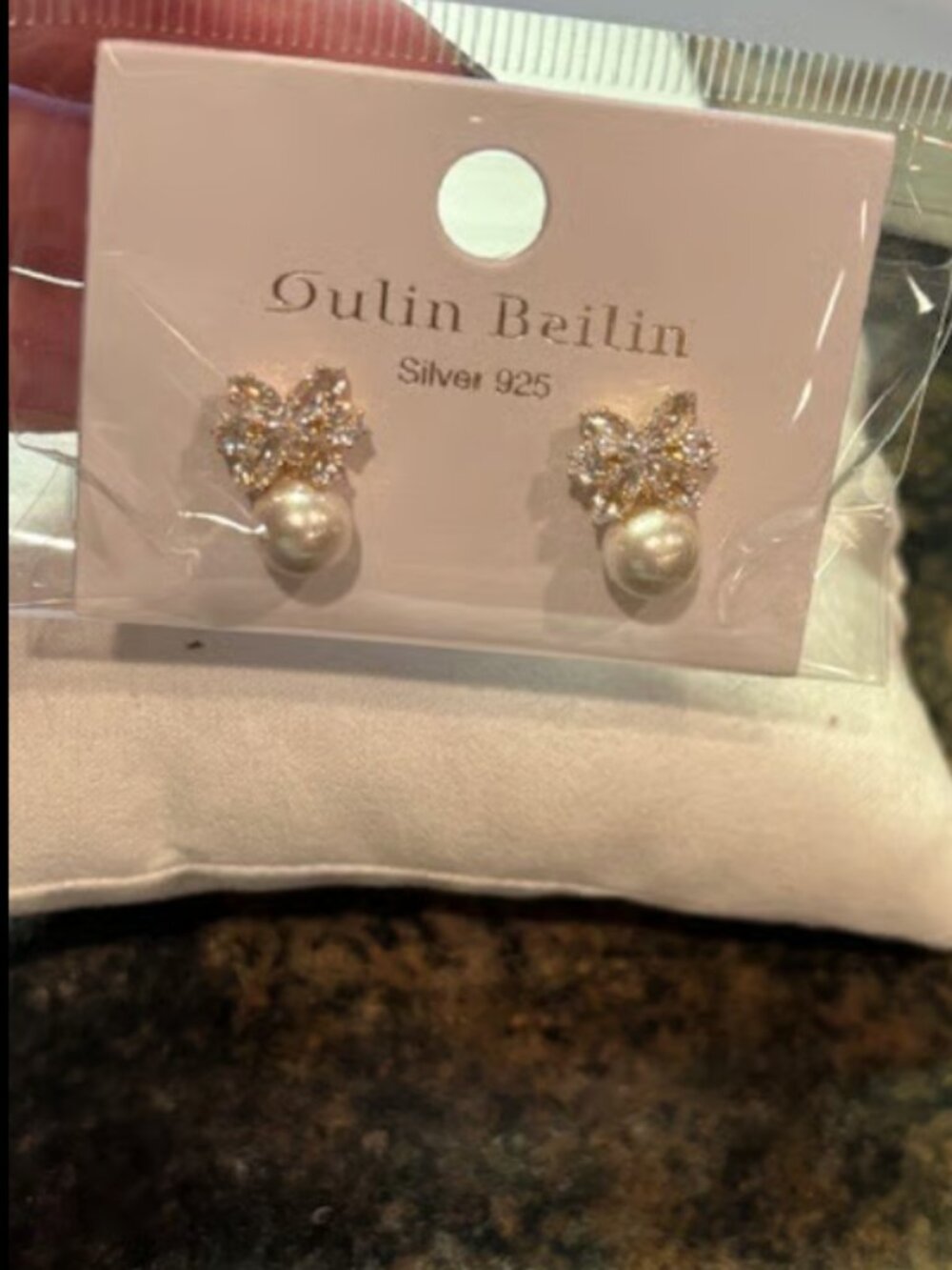 CZ bow and pearl earrings